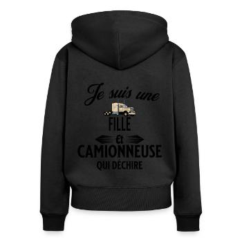 je suis camionneuse qui déchire et fille - Sweat à capuche zippé Premium bio Femme - noir - Dos - Julia (174cm)
