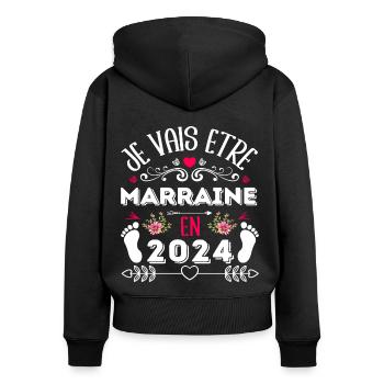 Je vais être marraine en 2024 cadeau marraine 2024 - Sweat à capuche zippé Premium bio Femme - noir - Dos - Julia (174cm)