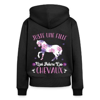 Juste Une Fille Qui Adore Les Chevaux Cadeau - Sweat à capuche zippé Premium bio Femme - noir - Dos - Julia (174cm)