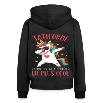 Taticorne Humour Tata Tante Licorne Dab Cadeau - Sweat à capuche zippé Premium bio Femme - noir - Dos - Julia (174cm)