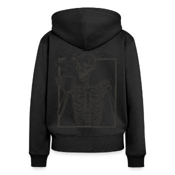 Cadeau de café portrait squelette - Sweat à capuche zippé Premium bio Femme - noir - Dos - Julia (174cm)