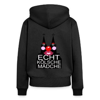 Kölsch Mädche Köln Kölle Dom Karneval Nase Alaaf - Frauen Premium Bio Zip Hoodie - Schwarz - Hinten - Julia (174cm)