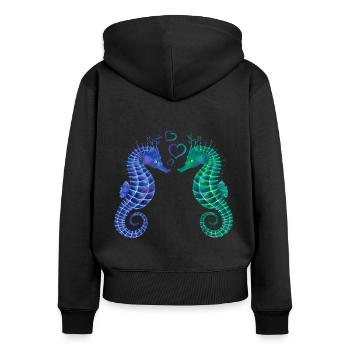 Chevaux de mer - Amour - Sweat à capuche zippé Premium bio Femme - noir - Dos - Julia (174cm)