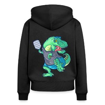 Pickleball Saurus Dinosaur T-Rex avec raquette - Sweat à capuche zippé Premium bio Femme - noir - Dos - Julia (174cm)