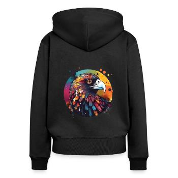 Adler Bussard rund bunt - Frauen Premium Bio Zip Hoodie - Schwarz - Hinten - Julia (174cm)
