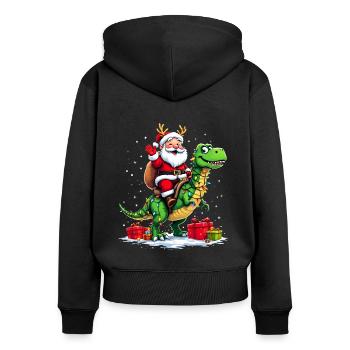 Lustiger Weihnachtsmann auf Dino mit Lichterkette - Frauen Premium Bio Zip Hoodie - Schwarz - Hinten - Julia (174cm)