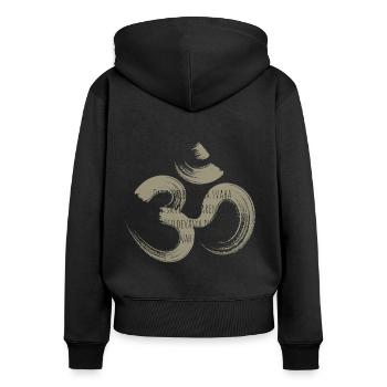 Yoga Outfit / Gayatri Mantra / Om Bhur Bhuvah Svah - Frauen Premium Bio Zip Hoodie - Schwarz - Hinten - Julia (174cm)