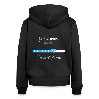 Baby is loading - Du wirst Mama! für Schwangere - Frauen Premium Bio Zip Hoodie - Schwarz - Hinten - Julia (174cm)