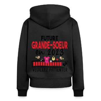 2023 Grande Sœur Sœurs Bébé Naissance Famille - Sweat à capuche zippé Premium bio Femme - noir - Dos - Julia (174cm)