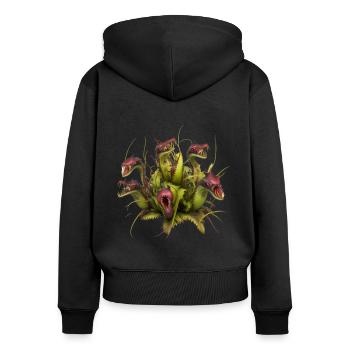 Untot und hungrig - Frauen Premium Bio Zip Hoodie - Schwarz - Hinten - Julia (174cm)