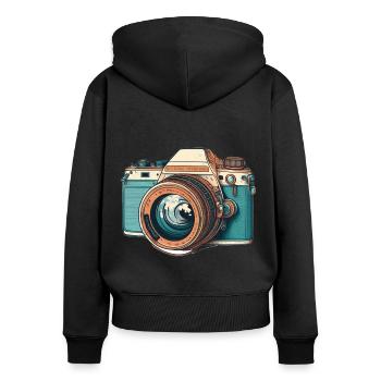 Retro-Kamera - Frauen Premium Bio Zip Hoodie - Schwarz - Hinten - Julia (174cm)