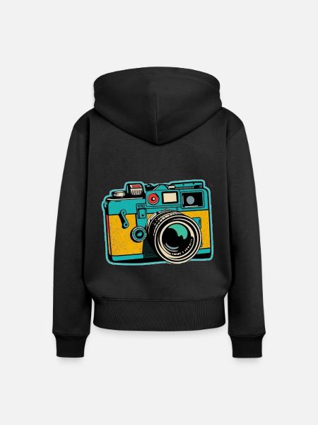 Kamera im Retro-Stil - Frauen Premium Bio Zip Hoodie - Schwarz