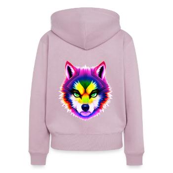 Mystischer Regenbogen Wolf Kopf - Frauen Premium Bio Zip Hoodie - Altrosa - Hinten - Julia (174cm)