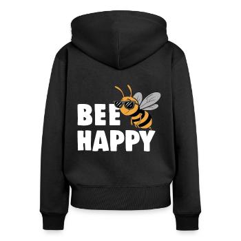 Lustige Biene mit Spruch Bee Happy - Frauen Premium Bio Zip Hoodie - Schwarz - Hinten - Julia (174cm)