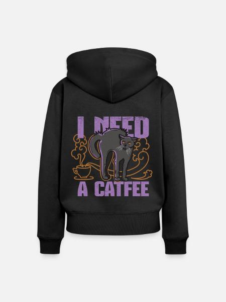 Catfee - Frauen Premium Bio Zip Hoodie - Schwarz