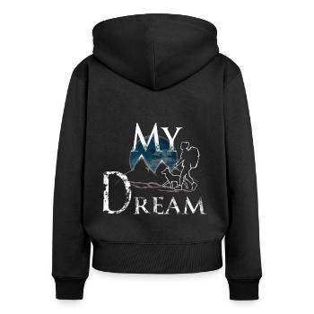 Hund und Frau wandern - Frauen Premium Bio Zip Hoodie - Schwarz - Hinten - Julia (174cm)