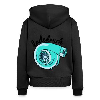 Ladedruck Mint - Frauen Premium Bio Zip Hoodie - Schwarz - Hinten - Julia (174cm)