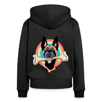 Malinois mit Knochen - Frauen Premium Bio Zip Hoodie - Schwarz - Hinten - Julia (174cm)