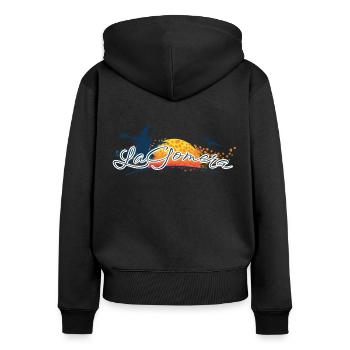 La Gomera 2023 - Kanaren - Spanien - Frauen Premium Bio Zip Hoodie - Schwarz - Hinten - Julia (174cm)