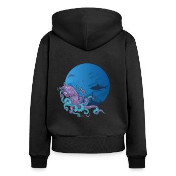 Octopus - Frauen Premium Bio Zip Hoodie - Schwarz - Hinten - Julia (174cm)