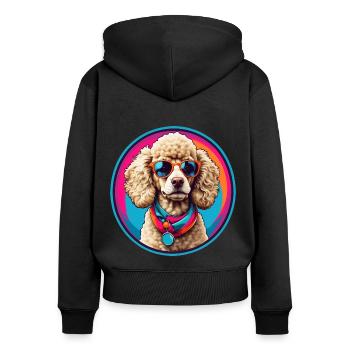 Pudel mit Sonnenbrille im Farbkreis - Frauen Premium Bio Zip Hoodie - Schwarz - Hinten - Julia (174cm)