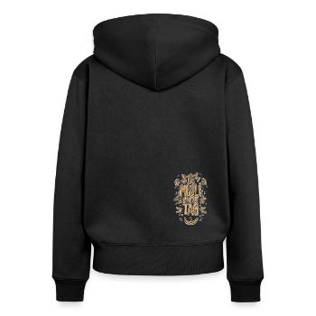 Das Müsli Macht Den Tag - Frauen Premium Bio Zip Hoodie - Schwarz - Hinten - Julia (174cm)