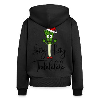 Nikolauch Drôle Drôle Tralalalala disant poireau - Sweat à capuche zippé Premium bio Femme - noir - Dos - Julia (174cm)