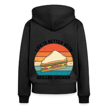 Nourriture Love Sandwich Baguette Fromage - Sweat à capuche zippé Premium bio Femme - noir - Dos - Julia (174cm)