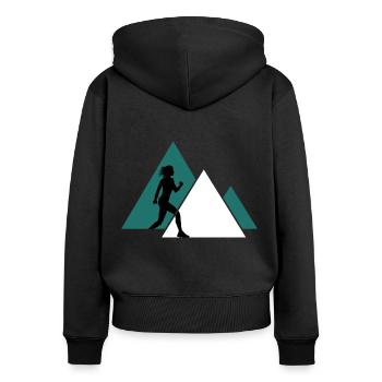 Trailrun Sportgehen Geher Trail Marathon - Frauen Premium Bio Zip Hoodie - Schwarz - Hinten - Julia (174cm)