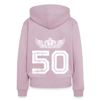 Couronne de 50 numéros - Sweat à capuche zippé Premium bio Femme - rose poudré - Dos - Julia (174cm)