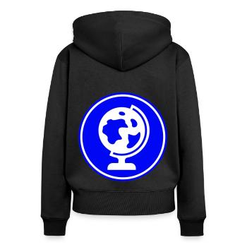 Icône de globe - Sweat à capuche zippé Premium bio Femme - noir - Dos - Julia (174cm)