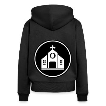 Kirche glaube - Frauen Premium Bio Zip Hoodie - Schwarz - Hinten - Julia (174cm)