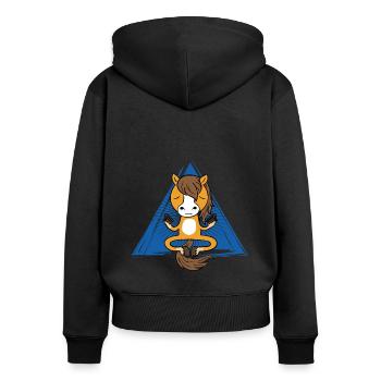 Meditation Horse (Pferd) - Frauen Premium Bio Zip Hoodie - Schwarz - Hinten - Julia (174cm)