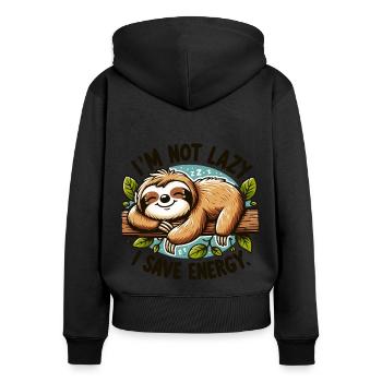 Je ne suis pas paresseux – j’économise de l’énergie - Sweat à capuche zippé Premium bio Femme - noir - Dos - Julia (174cm)
