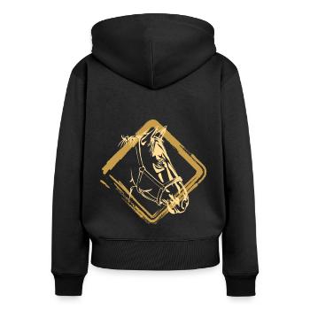 Cheval Chevaux Or - Sweat à capuche zippé Premium bio Femme - noir - Dos - Julia (174cm)