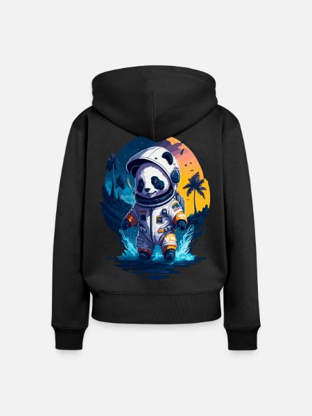Niedlicher Panda-Astronaut - Frauen Premium Bio Zip Hoodie - Schwarz