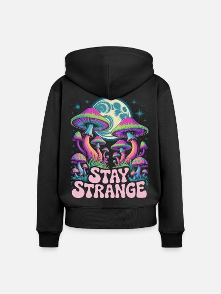 Stay Strange Mushroom Art - Frauen Premium Bio Zip Hoodie - Schwarz