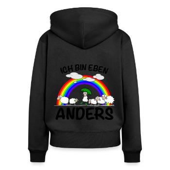 Anders sein Einzigartig - Frauen Premium Bio Zip Hoodie - Schwarz - Hinten - Julia (174cm)