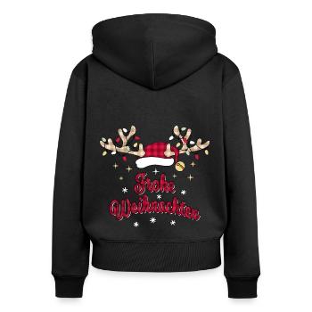 Frohe Weihnachten, Ugly Christmas Sweater, Plaid - Frauen Premium Bio Zip Hoodie - Schwarz - Hinten - Julia (174cm)