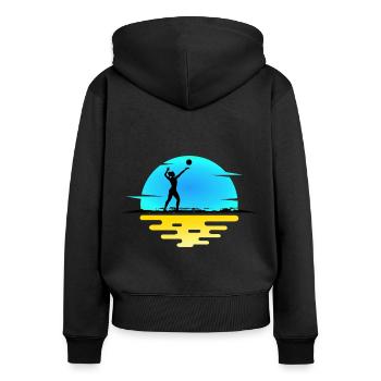 VOLLEYBALL SERVE VOLLEYBALL fille sur la plage - Sweat à capuche zippé Premium bio Femme - noir - Dos - Julia (174cm)