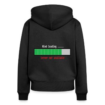 Lustiger Spruch: Mind loading - Gedankensperre - Frauen Premium Bio Zip Hoodie - Schwarz - Hinten - Julia (174cm)