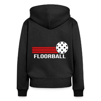 Floorball Unihockey FLOORBALL-life Floorballer - Frauen Premium Bio Zip Hoodie - Schwarz - Hinten - Julia (174cm)
