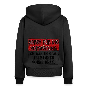 verspätung stau schwarz - Frauen Premium Bio Zip Hoodie - Schwarz - Hinten - Julia (174cm)