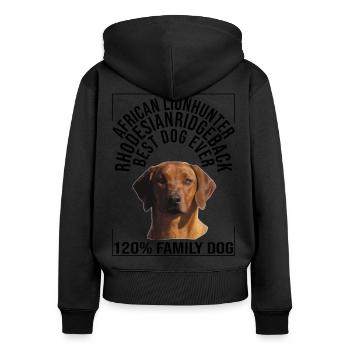 Rhodesian Ridgeback "Chien De Famille" - Sweat à capuche zippé Premium bio Femme - noir - Dos - Julia (174cm)