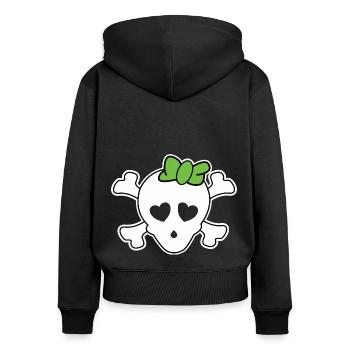 Piratenbrau Totenkopf mit Haarschleife - Frauen Premium Bio Zip Hoodie - Schwarz - Hinten - Julia (174cm)