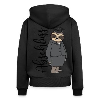 Abschluss Frauen Faultier Frau Doktorhut Bestanden - Frauen Premium Bio Zip Hoodie - Schwarz - Hinten - Julia (174cm)