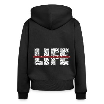 LIFE - SIMPLE - Frauen Premium Bio Zip Hoodie - Schwarz - Hinten - Julia (174cm)