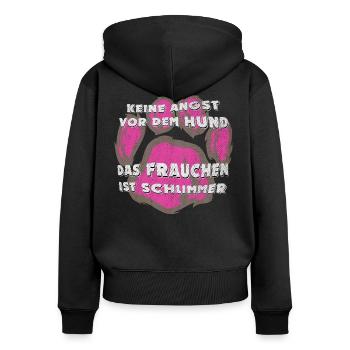 Frauchen ist schlimmer ist gefährlich - Frauen Premium Bio Zip Hoodie - Schwarz - Hinten - Julia (174cm)