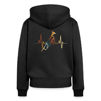 Trompete - Frauen Premium Bio Zip Hoodie - Schwarz - Hinten - Julia (174cm)