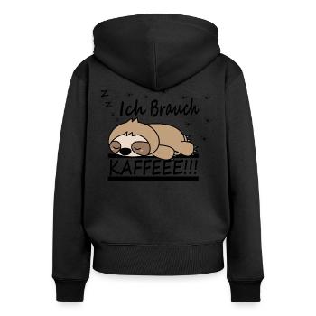 Faultier Kaffee Koffein - Frauen Premium Bio Zip Hoodie - Schwarz - Hinten - Julia (174cm)